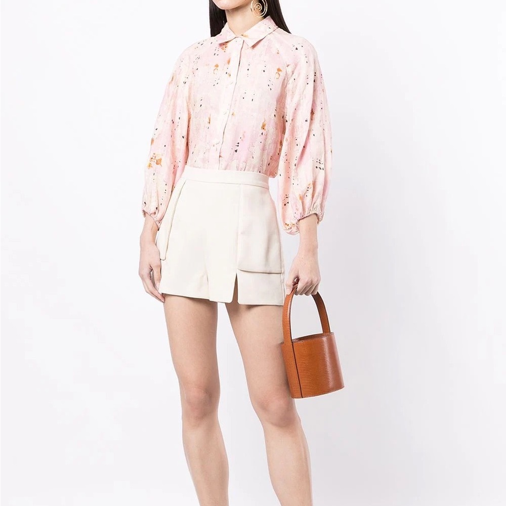 ALEXIS Intermix distressed-finish pink linen button down shirt blouse top M - Picture 2 of 8